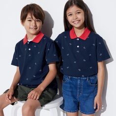 KIDS Рубашка-поло с короткими рукавами Dry Pique (с принтом) UNIQLO, темно-синий