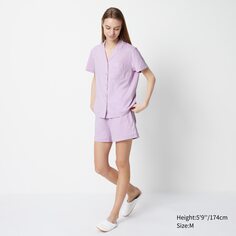Хлопковая пижама с короткими рукавами AIRism UNIQLO, светло-фиолетовый