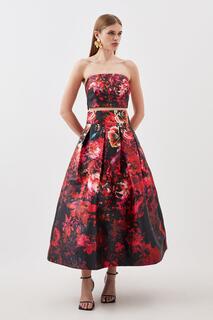 Атласная твиловая тканая юбка макси с цветочным принтом Karen Millen, мультиколор