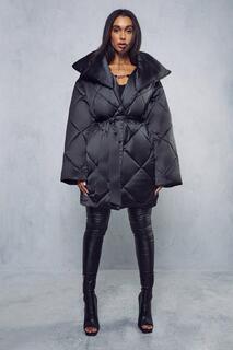 Стеганое пальто оверсайз с поясом MISSPAP, черный