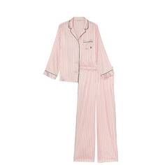 Комплект пижамный Victoria&apos;s Secret Satin Long, 2 предмета, розовый/бежевый