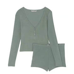 Комплект пижамный Victoria&apos;s Secret Ribbed Modal Henley, 2 предмета, зеленый