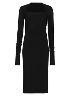 Платье миди рельефной вязки с плечами Helmut Lang, черный