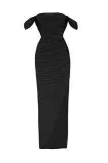 Черное длинное вечернее платье с драпированными рукавами Degaje и разрезами по бокам Whenever Company, черный