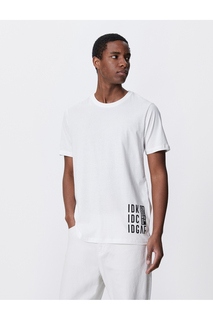 Хлопковая футболка с принтом с надписью Slim Fit с круглым вырезом Koton, белый