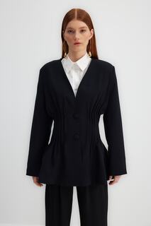 Черная тканая куртка в рубчик с отделкой X Kevser Sarıoğlu Trendyol Modest, черный