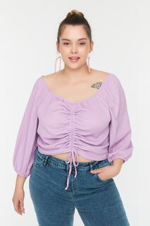 Сиреневая укороченная блузка со сборками Trendyol, фиолетовый