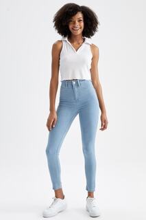 Супероблегающие джинсовые брюки-джеггинсы с высокой талией DeFacto, синий