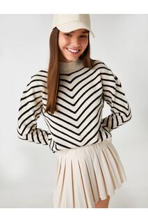 Полосатый свитер, полуводолазка с длинным рукавом Koton, белый