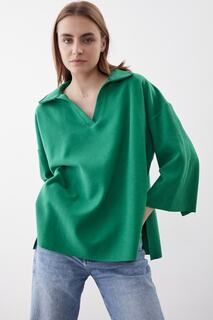 Трикотажная свободная блузка с V-образным вырезом и половиной рукавов Vitrin, зеленый