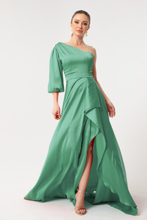 Женское атласное вечернее платье и выпускное платье мятно-зеленого цвета с разрезом на одно плечо Lafaba, зеленый