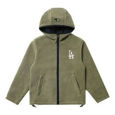 Куртка MLB Los Angeles Dodgers lamb&apos;s wool Hooded Jacket Unisex Khaki, хаки