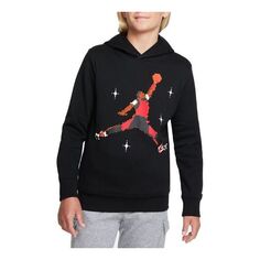 Толстовка (GS) Air Jordan Large Pattern Printing Fleece Pullover hooded logo Boy Black, черный Nike