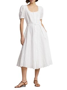 Платье миди с люверсами и поясом Elizabeth Polo Ralph Lauren, белый