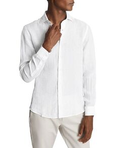 Льняная рубашка Ruban с длинным рукавом REISS, цвет White