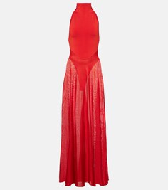 Платье макси из джерси и сетки Alaïa, красный