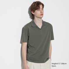 Рубашка-поло со шкипером с короткими рукавами из хлопкового трикотажа AIRism UNIQLO, оливковый