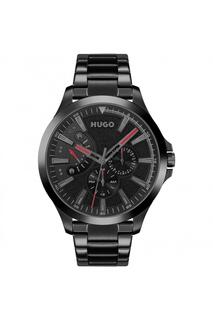 Модные аналоговые кварцевые часы из нержавеющей стали с покрытием Leap - 1530175 HUGO, черный