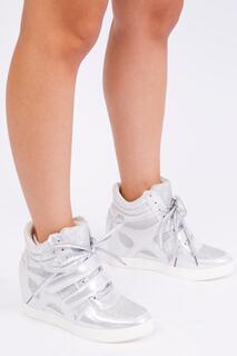 Кроссовки &apos;Hitop&apos; Wedge Trainers With A Front Lace Up Where&apos;s That From, серебро