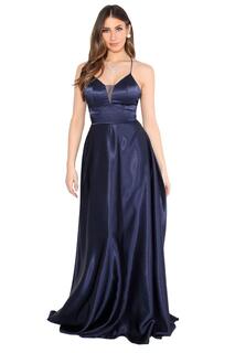 Атласное вечернее платье макси с бретелями KRISP, темно-синий