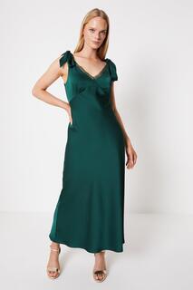 Атласное кружевное платье миди с завязками на плечах и подружками невесты Oasis, зеленый