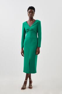 Платье миди с длинными рукавами и рюшами на заказ Karen Millen, зеленый