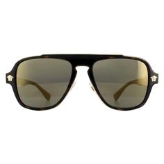 Темно-серые зеркальные золотистые солнцезащитные очки Aviator Dark Havana Versace, коричневый