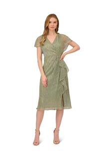 Платье миди с жатым эффектом металлик Adrianna Papell, зеленый