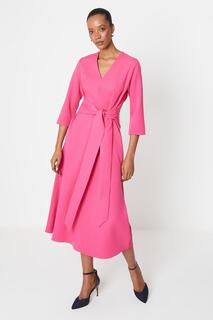 Платье миди с завязками спереди и V-образным вырезом Debenhams, розовый