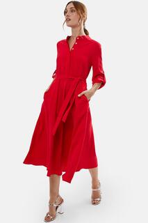 Платье миди с закатанными рукавами James Lakeland, красный