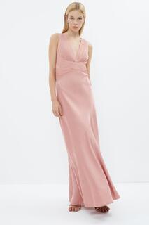 Атласное платье макси из жатого шифона с V-образным вырезом Coast, розовый