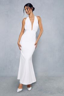 Атласное платье макси премиум-класса с плиссировкой и открытой спиной MISSPAP, белый