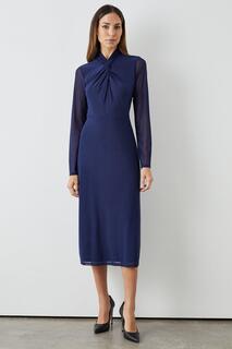 Темно-синее сетчатое платье-миди с каплевидной вырезкой Debenhams, темно-синий