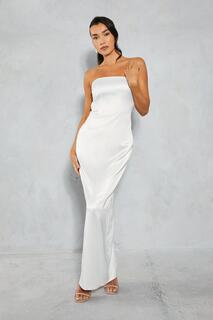 Атласное платье макси с карманами-бандо MISSPAP, белый