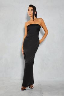 Атласное платье макси с карманами-бандо MISSPAP, черный