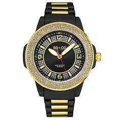 Кварцевые часы Madison 5565, диаметр 48 мм, с безелем, усыпанным кристаллами, и серебряным циферблатом SO&amp;CO, черный So&Co