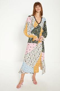 Платье миди с кружевной отделкой и нашивками с цветочным принтом Oasis, мультиколор