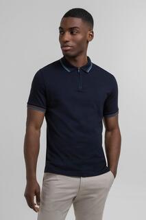Рубашка-поло с коротким рукавом и контрастной ребристой отделкой Steel &amp; Jelly, темно-синий