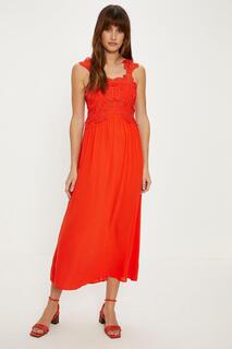 Платье миди с кружевным лифом и бретелями с фестонами Oasis, оранжевый