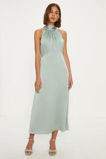 Атласное платье миди для подружек невесты с бретелькой на шее Oasis, зеленый