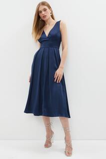 Атласное платье миди миниатюрного размера с пышной юбкой Coast, темно-синий