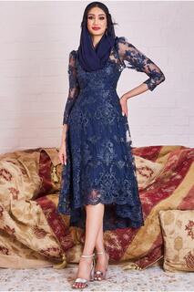 Платье миди с кружевным подолом Modesty Goddiva, темно-синий