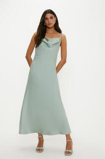 Атласное платье миди с двойным бретелем и капюшоном для подружек невесты Oasis, зеленый