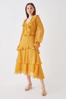 Платье миди с многоярусной юбкой Debut London и V-образным вырезом Debenhams, желтый