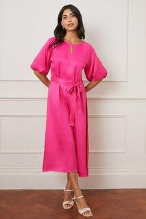 Атласное платье миди с объемными рукавами и объемными рукавами Wallis, розовый