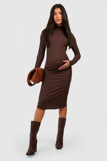 Платье миди с мягким краем и краем салата для беременных boohoo, коричневый