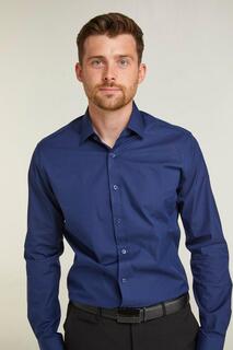 Эластичная приталенная темно-синяя деловая рубашка с длинными рукавами Double TWO, синий