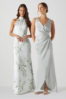 Атласное платье подружки невесты со сборками на талии Coast, зеленый