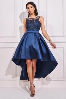 Платье миди с пайетками и атласным низом Goddiva, синий