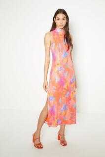 Платье миди с пайетками и цветочным принтом на шее Oasis, розовый